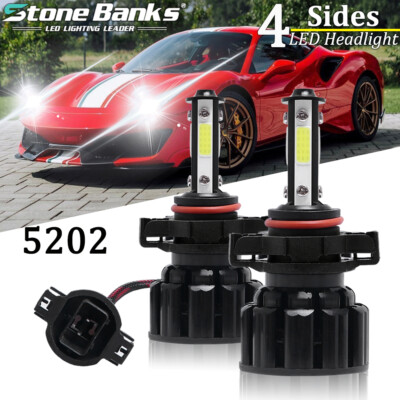 5202/2504/H16 4-Side LED Fog Light 6000K White LED Headlight Bulbs High/Low Beam
