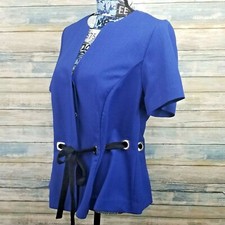 Vintage 80s R K Originals Womens Jacket XL 1X Blue Hidden Buttons Tied Waist