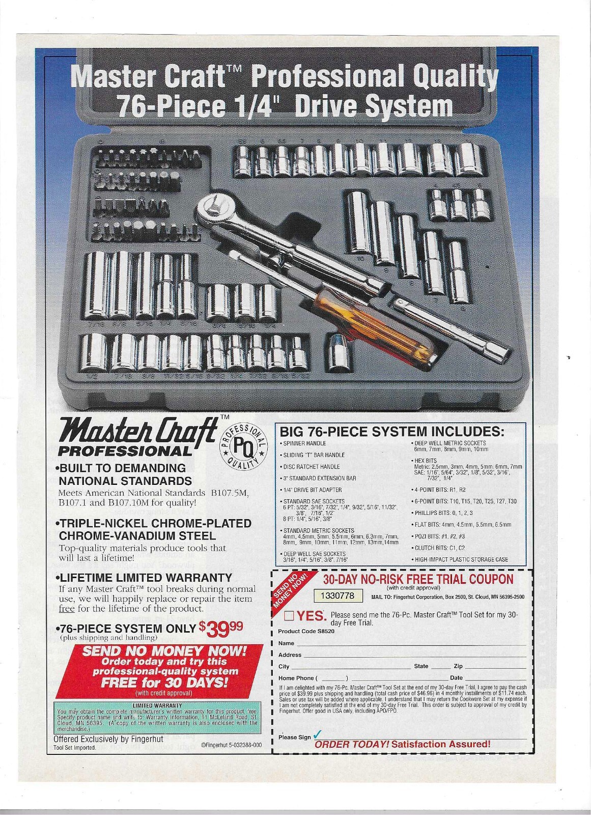 1993 Master Craft Professional Tools Vintage Print Advertisement