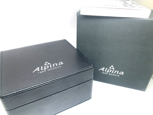 Caja Reloj Alpina Presentación Estuche Cartón Negro Expositor Vacío Con Folleto - Imagen 9 de 10