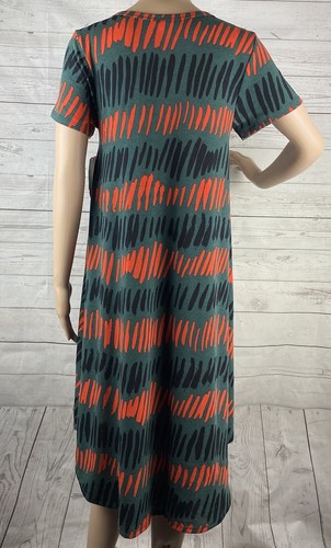 NWT LuLaRoe Carly Dress XS Green Orange Black Abstract Striped Pattern High Low - Picture 9 of 12