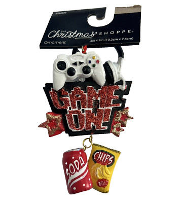 The Christmas Shoppe gaming Ornament ''GAME ON!'' Control, Soda, Chips