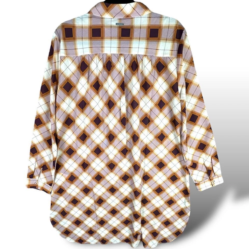 Maxi camisa prAna Flint a cuadros ámbar oscuro para mujer talla grande nueva con etiquetas túnica transparente fluida Foto 2 de 4