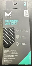 Mission Performance Crew Socks (2) Pairs Large Men's (8-12) Women's (10-13)