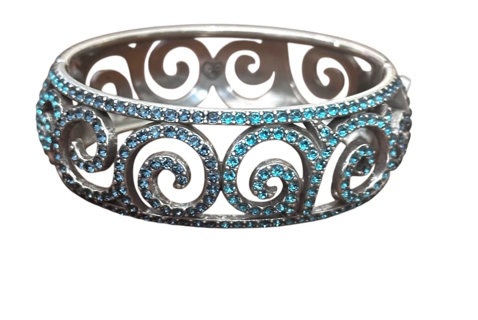 Brighton Sea of Love hinged bangle Bracelet-swirl design-silver- blue crystals - Image 3 of 3