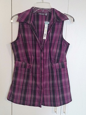 APT. 9 SLEEVELESS LADIES PLAID BUTTON COTTON/POLY STRETCH TOP-NWD-$34-NEEDS BELT