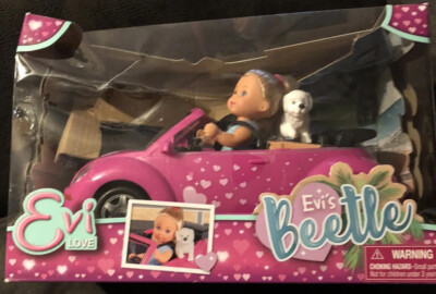 Simba Toys Evi's Beetle Car & 4.75'' Doll Playset With Puppy Figure & Accessories