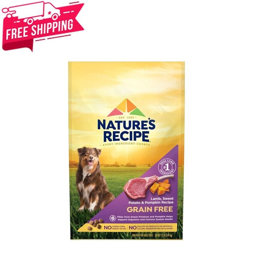 12 lb. Bag, Nature′s Recipe Dry Dog Food, Grain Free Lamb, Sweet Potato & Pum...