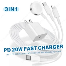 For Apple Watch iPhone 16 8 Fast Charging Multi Charge Cable with 20W USB C Cube