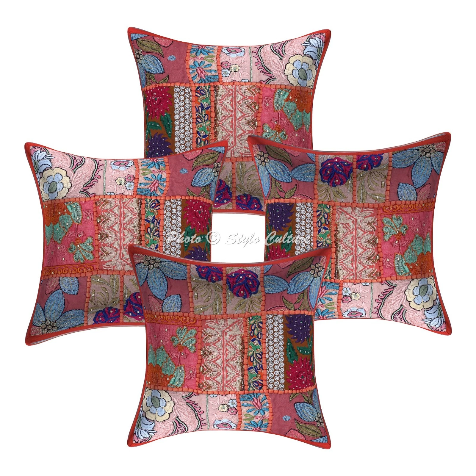 Ethnic Cushion Cover Patchwork Vintage 12 x 12 in Hippie Sofa Car Pillow Case