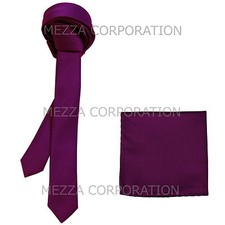 New Vesuvio Napoli Men's 1.5" skinny necktie hankie set solid prom dark purple