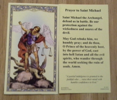 Saint Michael the Archangel Holy Card ''Defend Us in Battle'' Prayer