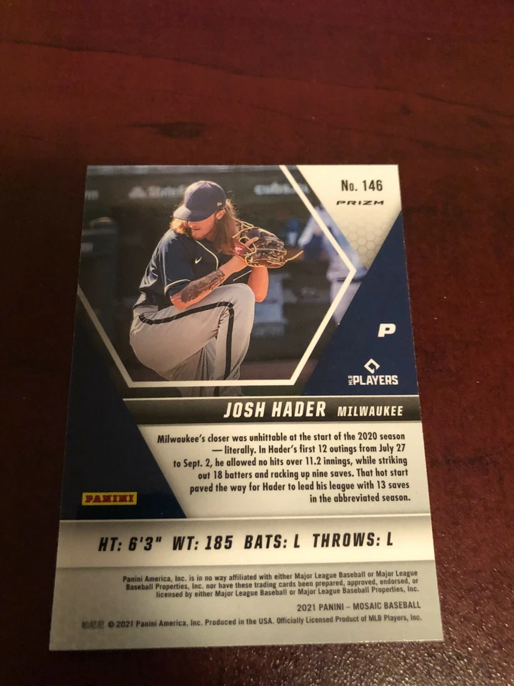 2021 PANINI MOSAIC REACTIVE BLUE PRIZM JOSH HADER MILWAUKEE card #146 - Image 2 of 2