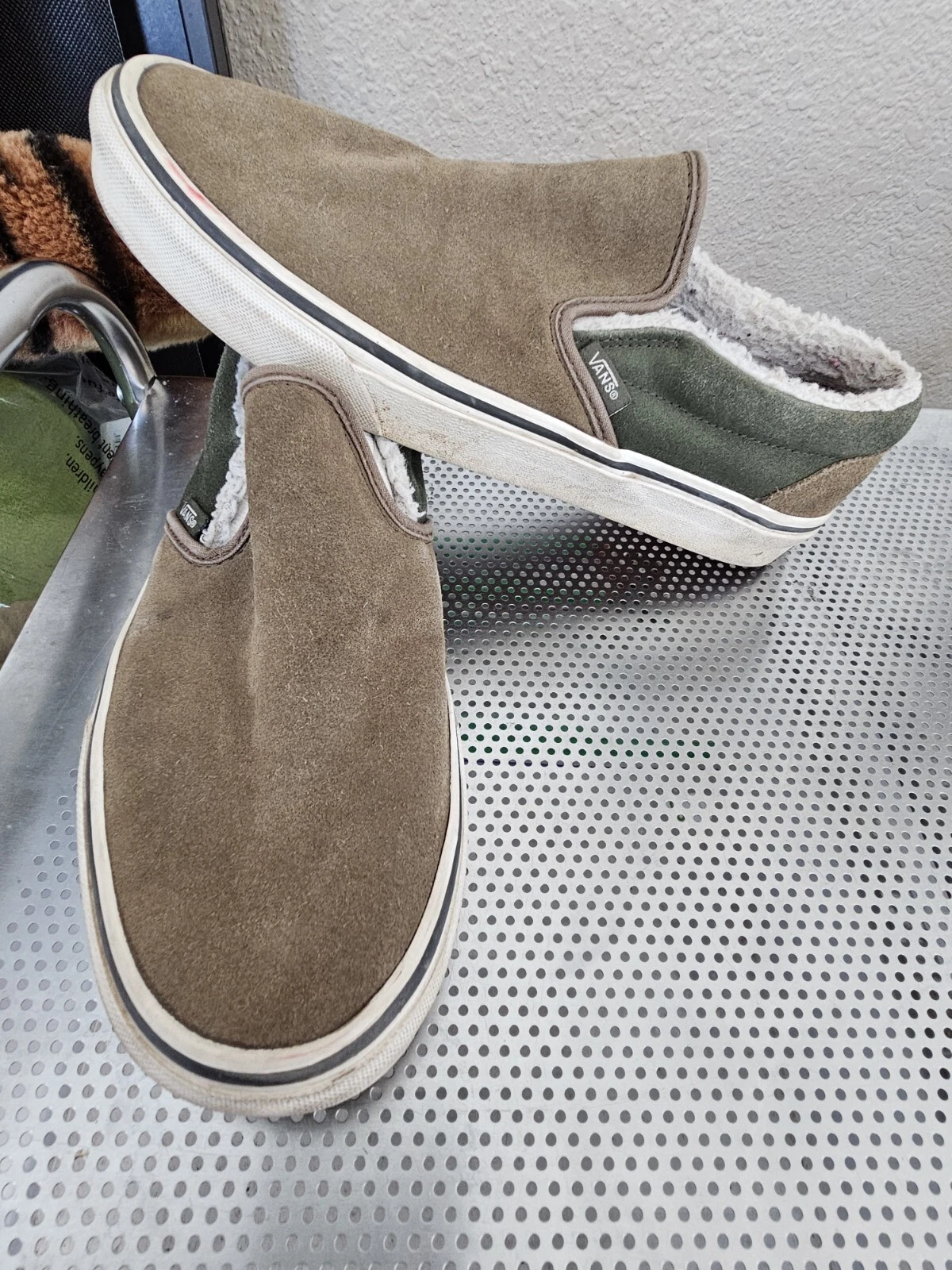 Scarpe mocassini Vans foderati sherpa scamosciati casual marrone verde uomo 8 donna 9 5