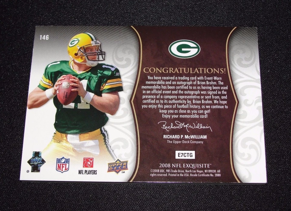 2008 Exquisite BRIAN BROHM #146 Rookie Holofoil Patch Auto/75 Green Bay PACKERS - Image 2 of 2