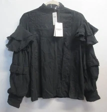 ANTHROPOLOGIE LADIES Essentiel Antwerp Celli Oversized Lace Top - CARBON - SMALL