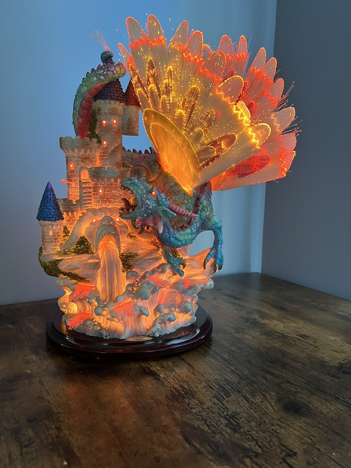 De Capoli Collection Dragon And Castle Vintage Fiber Optic Statue