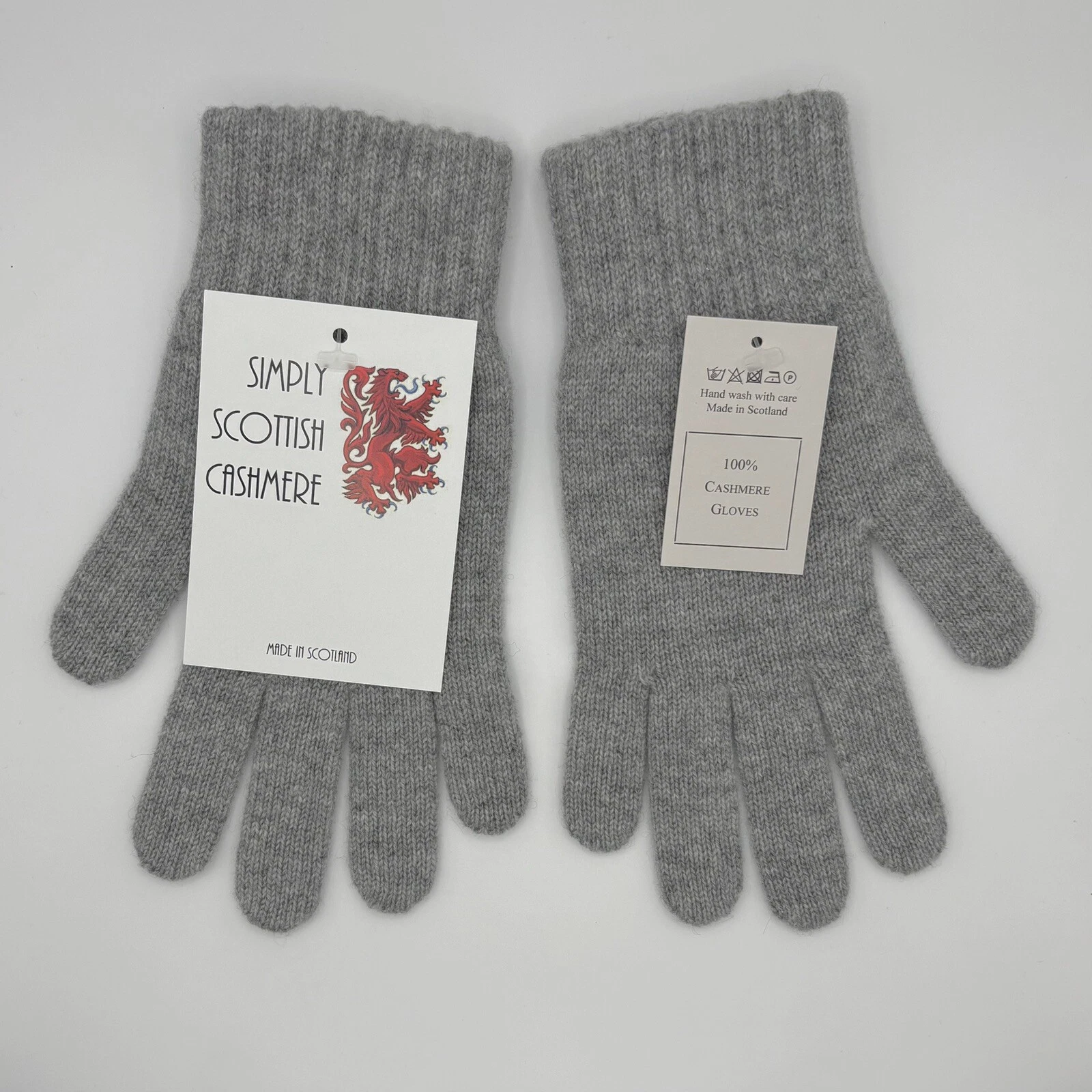 100% Pure Cashmere Knitted Flannel / Light Grey Gloves Warm Short Ribbed Cuff