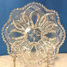 Antique American Brilliant Cut Glass Serving Bowl EAPG Centerpiece Star Thick 9"