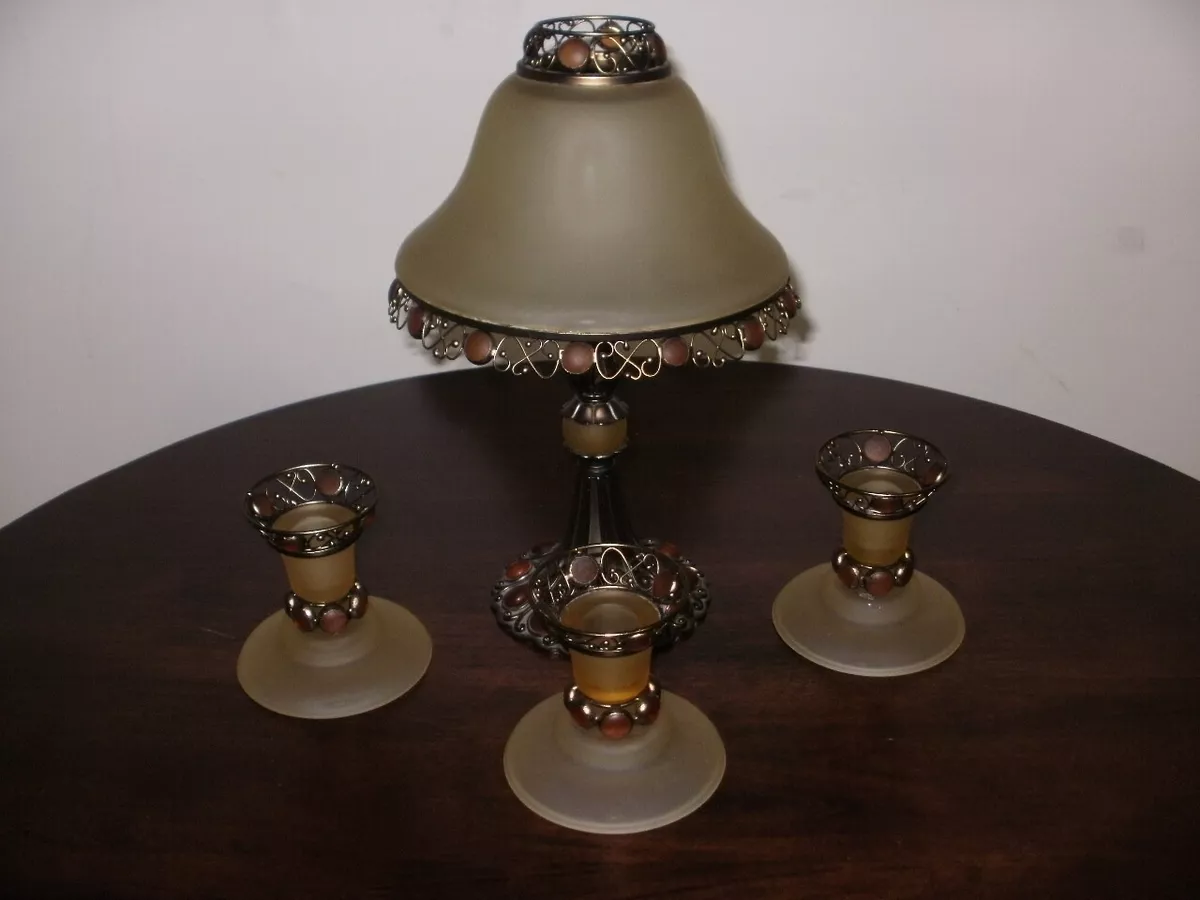 PartyLite Paris Retro Tealight Lamp Frosted Amber Glass with Pillar Holders