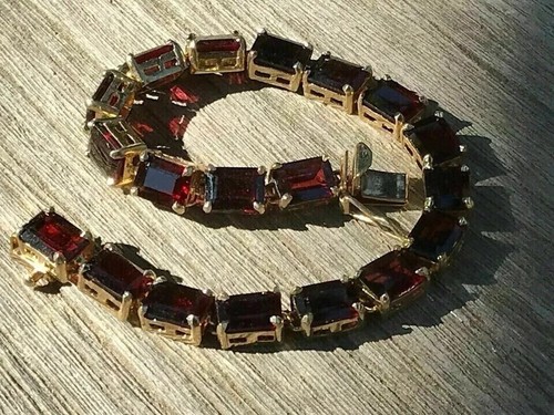 7.CT Emerald Created Garnet Diamond Tennis Bracelet 14K Yellow Gold Plated 7.5" - Picture 2 of 4