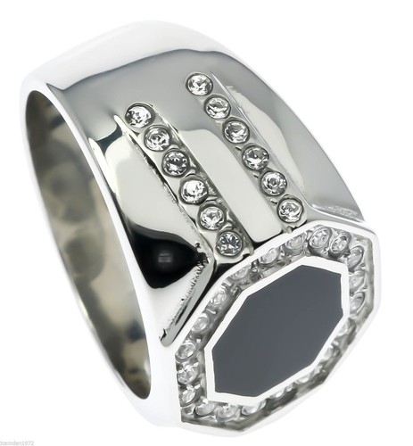 Classy Octagon Black Onyx Stainless Steel Mens Ring Size 12 T50 - Picture 5 of 6