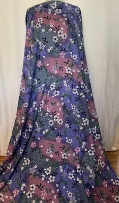100% Elegant Floral Cotton Sateen Blue Plum Mauve Color Fabric By The Yard 48'' W