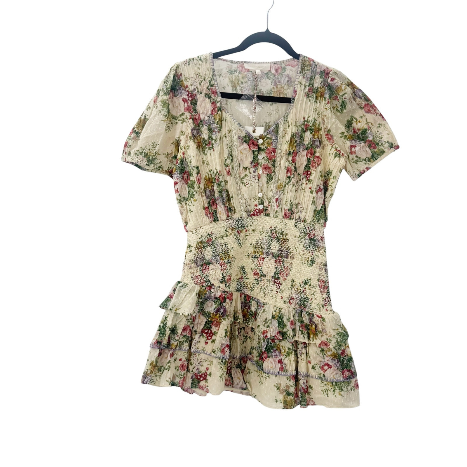 LoveShackFancy Keelin Mini Dress Shining Gemstone Floral Cotton Multi Size S NWT image 6