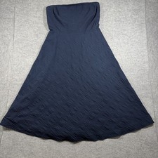 J.Crew Strapless Dress Womens 8 Navy Cotton Seersucker Sweetheart Midi Flare