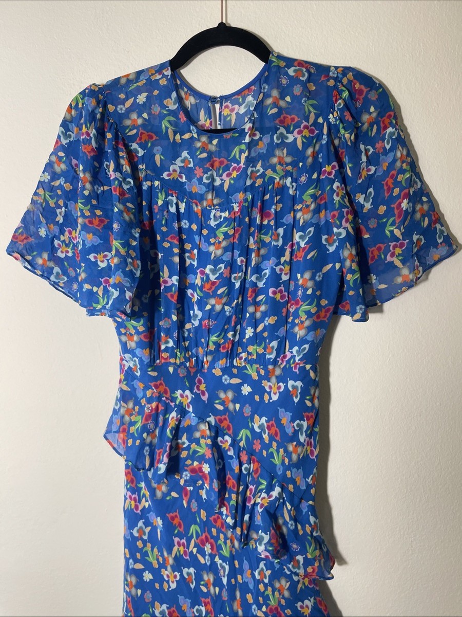 Saloni Vida Silk Dress Cobalt Patchouli Blue Floral Ruffle Midi 2 $695msrp | eBay Saloni Vida Silk Dress Cobalt Patchouli Blue Floral Ruffle Midi 2 $695msrp | eBay