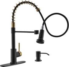 Black and Gold Kitchen Faucet with Soap Dispenser Commercial Single Handle