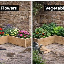  Rough Sawn Wooden Corner Garden Flower Trough, Herb Vegetable Planter - 3 sizes