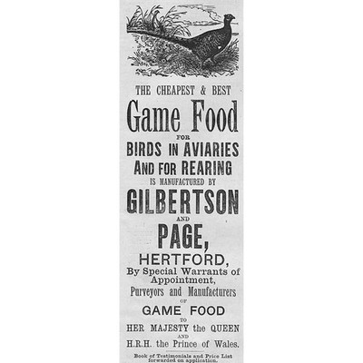 Gilbertson & Page Hertford Game Food for Birds Victorian Advertisement 1891