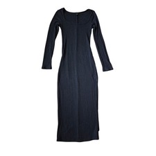 Wild Fable Black Ribbed Square Neck Long Sleeve Maxi Dress Size Small