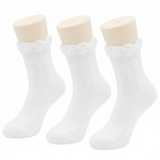 Toddler Girls Double Ruffle Lace Trim Cotton Socks Frilly 6-12 Months 116w