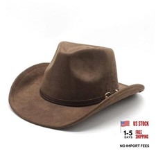 Wide Brim Felt Cowboy Hat for Women Men Western Suede Cowboy One Size Coffee