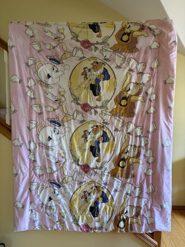 Vintage 1991 Disney Beauty and the Beast Comforter Twin 82” x 62” Pink EUC