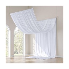 gogoparti 60x20FT White Ceiling Curtain Panels - 12 Panels of 5x20FT Wrinkle-...