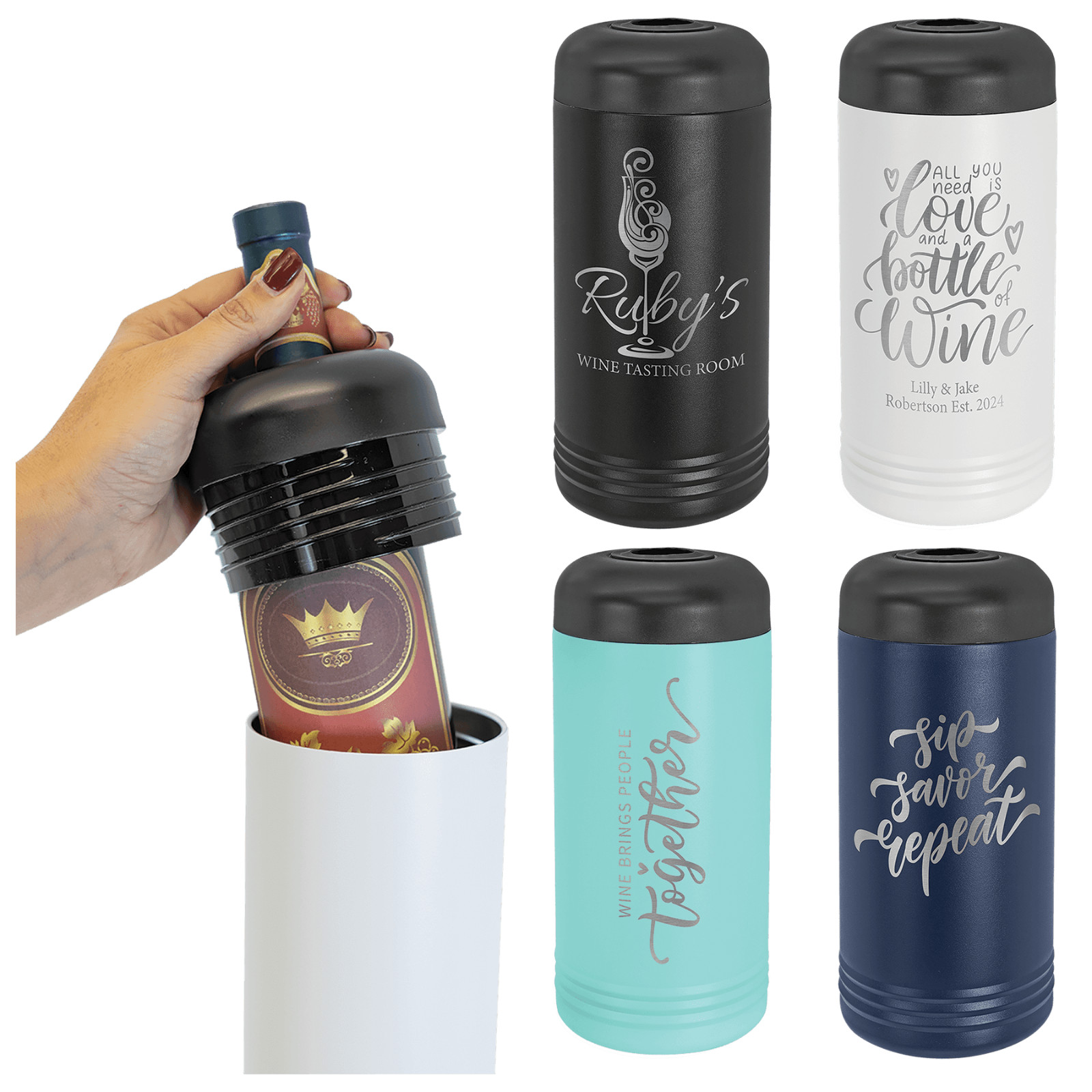 Wine Koozie Vacuum Insulated Not good to keep things bottled up engraved