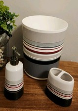 3pc Black, Gray, Red Bathroom Accessories Toothbrush Holder,Soap Pump,Trash Can