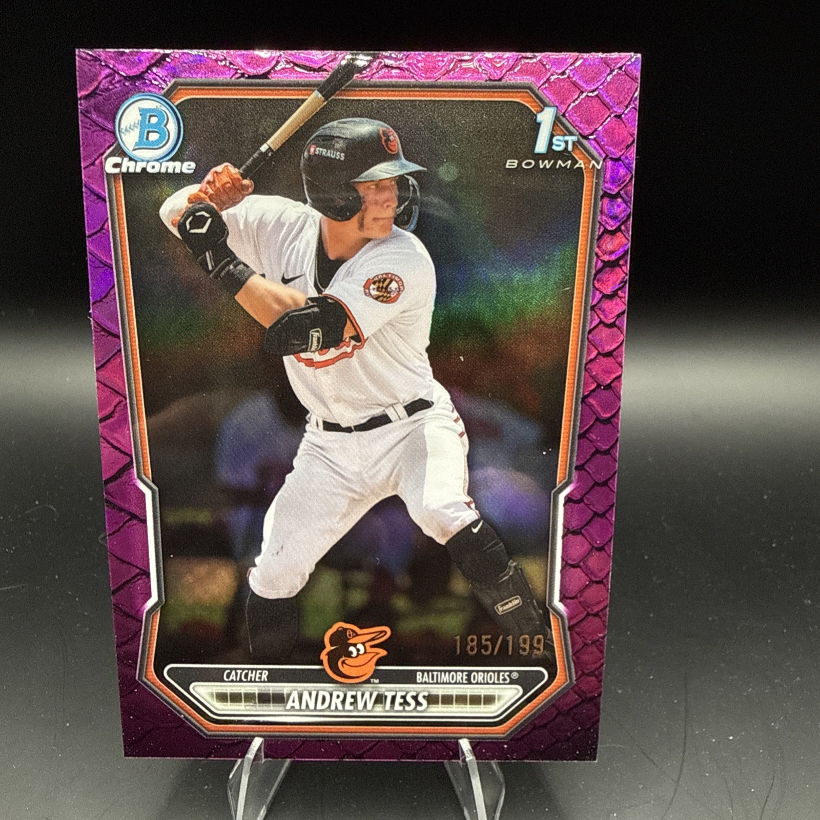 2026 Bowman Andrew Tess Chrome Reptilian Fuchsia Refractor #/199 RC Orioles