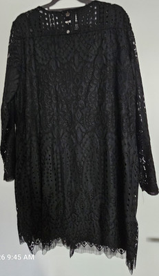 Tredy Spitzenjacke schwarz, Strass, Langarm, knielang, Größe 48, Bindeverschluss
