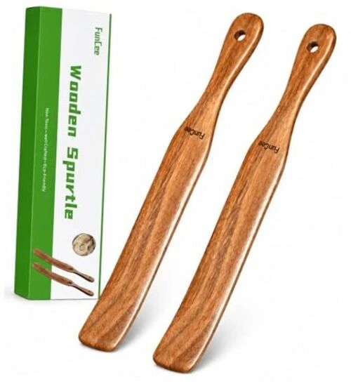 2 Pack Wooden Spurtle for Sourdough Starter, Mixing, Reaching Bottom Spurtles