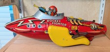 Marx Rocket Fighter 1950s WORKS tin Wind up Toy Space Ship Gun C 8.5