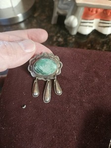 Vintage Sterling S western pin  With droplets   Green turquoise stonev