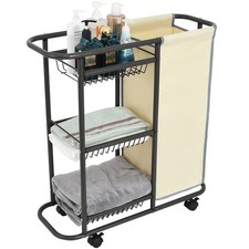 Laundry Sorter Cart Movable Bathroom Organizer Gray Laundry Storage Baskets w...