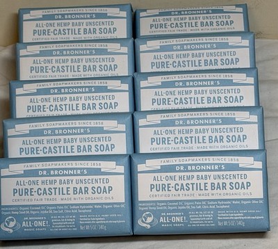 Dr. Bronner's All-One Pure-Castile BABY UNSCENTED Magic Soap 10 TEN 5 oz Bars