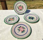 Four VTG Rustic Italian Stoneware Plates Hand Made Painted Glazed Flower Design