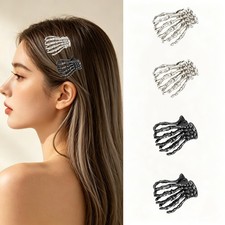 4Pcs Halloween Skeleton Hand Hair Clips Cute Small Skull Hair Claw Silvery Bl...
