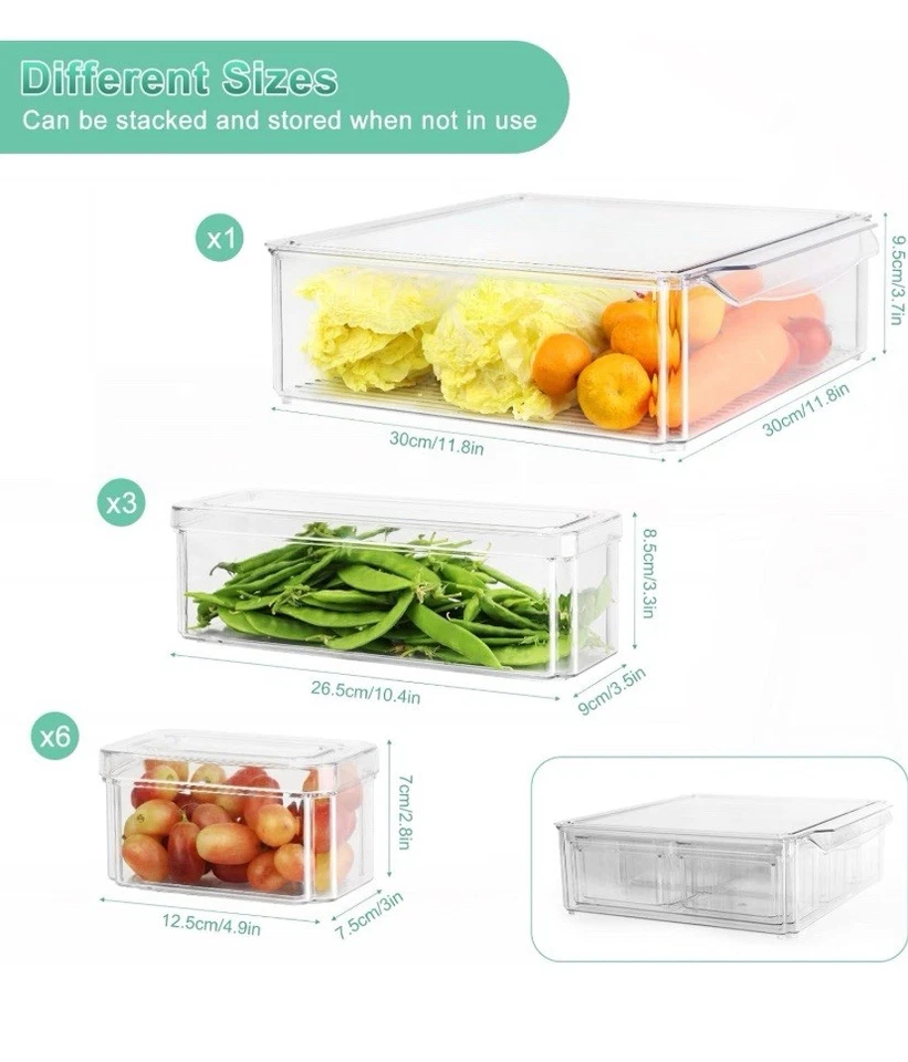 Set of 10 Fridge Organiser Kitchen Fridge Box Holder Cupboard Storage Container - Image 3 of 4